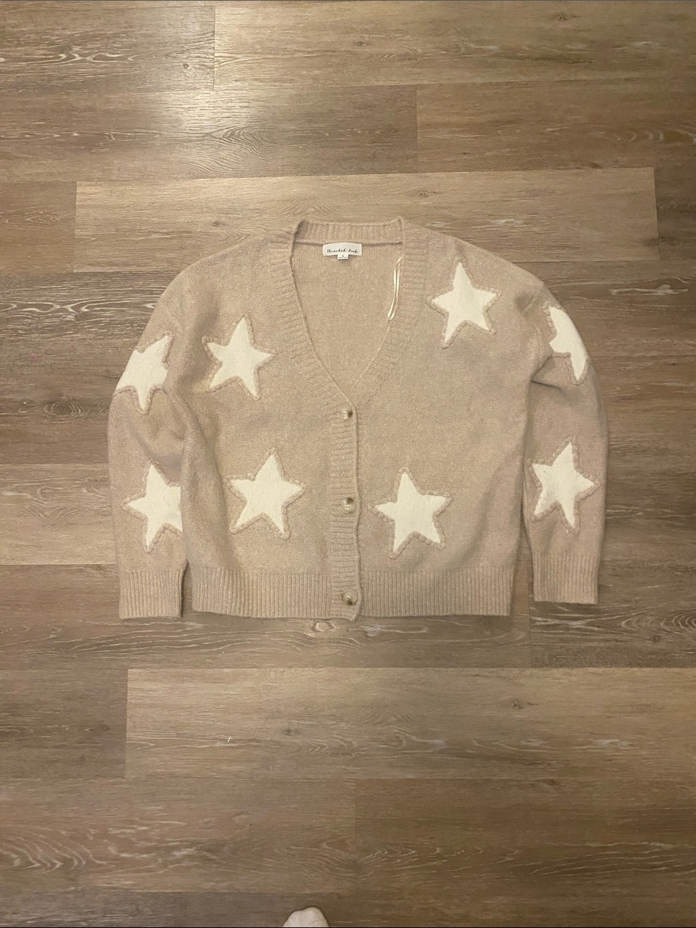 Thread Leaf Taupe Cardigan with White Star Accents